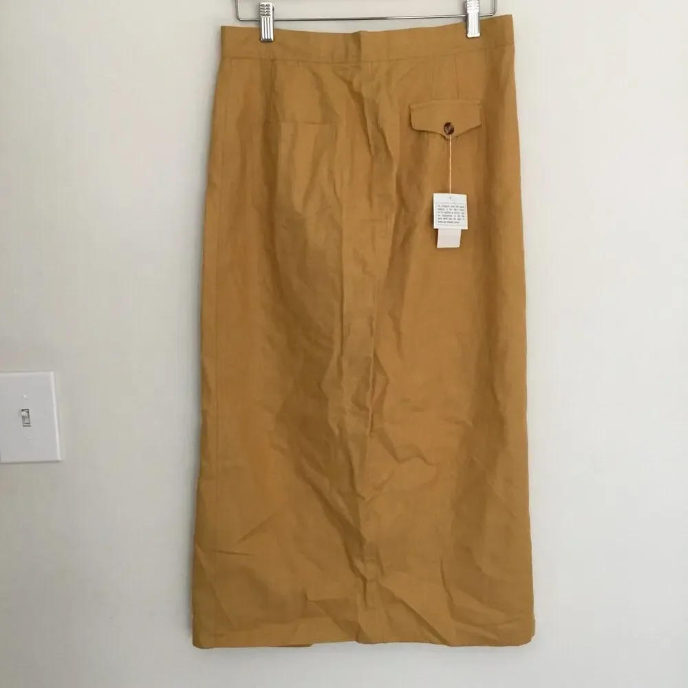 Morgan Square Vintage Midi Skirt Boho Yellow Front pocket Cotton Blend Sz 13